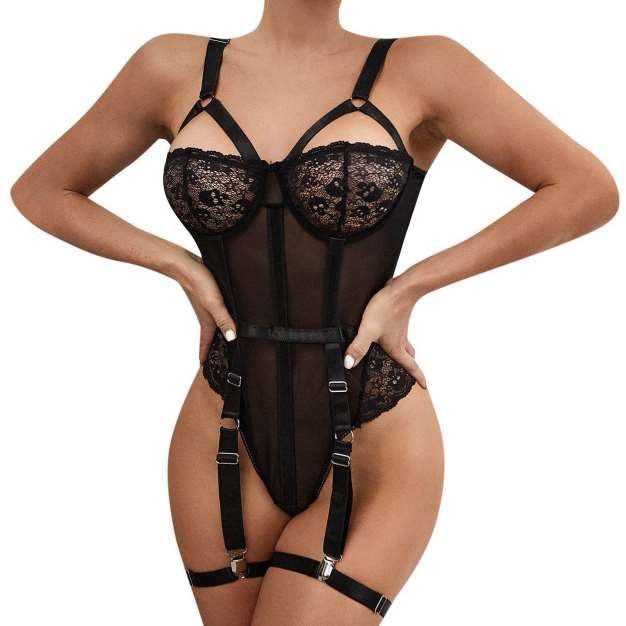 Black Sheer Bodysuit with Garters