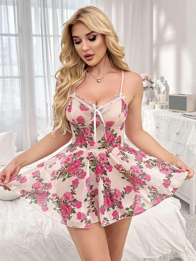 Pink Floral Print Babydoll