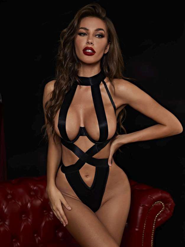 Black Multi-Strap Harness Bodysuit